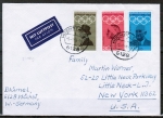 Bund 565 + 2 weitere Marken aus Satz Olympiade 1968 als portoger. MiF auf Luftpost-Brief 5-10g von 1970 in die USA