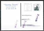 Bund 795 als portoger. EF mit 60 Pf SWK-Serie aus Rolle auf Einzel-Anschriftenprüfungs-Postkarte von 1987-1991 ins Bundesgebiet, rs. mit Stempel !