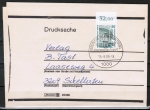 Berlin 796 als portoger. EF mit 80 Pf SWK aus Bogen mit Oberrand auf Drucksache-Streifband 20-50g von 1987-1989 ins Bundesgebiet