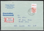Bund 1143 als portoger. EF mit 300 Pf B+S - Serie aus Bogen mit Oberrand auf CEPT-Einschreibe-Brief bis 20g von 1985 nach Grobritannien