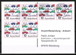 Bund 1954 als portoger. MeF mit 6x 10 Pf Mehr Sicherheit für Kinder auf Sammel-Anschriftenpüfungs-Postkarte von 1997-2002, rs. gestempelt !