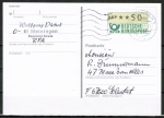 Bund ATM 1 - Marke zu 50 Pf in Spritzguss-Type als portoger. EF auf VGO-Auslands-Postkarte von 1990-1991 vom VGO nach Frankreich