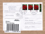 Bund 2669 als portoger. MeF mit 3x 55 Cent Blumen / Gartenrose aus Bogen mit Rand auf Büchersendungs-Adresse von 2013, mit Label