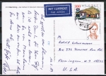 Bund 1414 als portoger. MiF mit 100 Pf Jugend 1989 + 5 Pf Frauen auf Luftpost-Postkarte in die USA von 1989