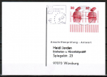 Bund 698 als portoger. MeF mit 2x 30 Pf Unfall aus Bogen als waagr. Paar mit Rand auf Sammel-Anschriftenprüfungs-Postkarte von 1993-2002