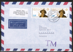 Bund 1607 als portoger. MeF mit 2x 140 Pf Adam Schall auf Luftpost-Brief 15-20g von 1992 nach Paraguay, AnkStpl.