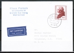 Bund 806 als portoger. EF mit 90 Pf Kant in Neuer Fluoreszenz / Cartax-Papier (!) auf Luftpost-Postkarte von 1987 in die USA, rs. kl. Code-Stpl.
