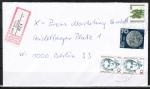 Berlin 770 als portoger. MiF mit 2x 50 Pf Frauen-Serie + DDR/VGO-Zusatz auf Einschreibe-Brief bis 20g vom Februar 1991 von Ost(!)-Berlin nach West-Berlin