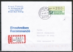 Bund ATM 1 - Marke zu 280 Pf in Spritzguss-Type als portoger. EF auf Inlands-Einschreibe-Brief bis 20g von 1982-1989, Frankfurt 11