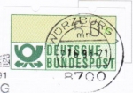 Bund ATM 1 - Marke zu 80 Pf mit Teildruck als portoger. EF auf Auslands-Postkarte von 1991 nach Paraguay, vs. AnkStpl.