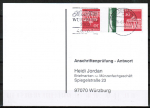 Bund 508 als portoger. Zdr.-EF mit 30+30 Pf Br. Tor im Kehrdruck-Zwischensteg auf Sammel-Anschriftenprüfungs-Postkarte von 1993-2002, codiert