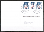 Bund 1398 o.g. aus MH als portoger. MeF mit 3x 20 Pf SWK je oben geschnitten auf Sammel-Anschriftenprüfungs-Postkarte von 1993-2002