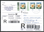 Bund 2506 als portoger. MeF mit 3x 90 Ct. Narzisse aus Bogen mit Rand auf Europa-Einschreib-Postkarte von 2006-2010 in die Schweiz, Label