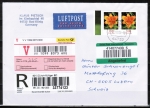 Bund 2534 als portoger. MeF mit 2x 390 Ct. Blumen aus Bogen auf Auslands-Wertbrief 20-50g von 2009-2010 in die Schweiz, Label