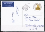 Bund 1380 als portoger. EF mit 90 Pf SWK aus Rolle auf Luftpost-Postkarte von 1988/1989 in die USA, re. kl. Schürfstellen
