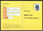 Bund 1934 C/o.g. als portoger. EF mit 100 Pf SWK "Goethe/Schiller" oben geschnitten aus MH auf Inl.-Postkarte von 1998-2002, codiert