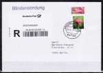 Bund 3199 als portoger. EF mit 250 Cent Blumen-Serie aus Bogen mit OR / UR auf Inlands-bergabe-Einschreibe-Blindensendung von 2016-2021, codiert