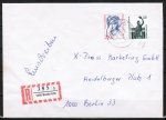 Berlin 845 als portoger. MiF mit 250 Pf Frauen + 60 Pf SWK auf Orts-Einschreibe-Brief bis 20g vom Dezember 1990
