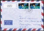 Bund 1290 als portoger. MeF mit 2x 80 Pf Satellit auf Luftpost-Brief 5-10g von 1986-1989 in die USA/Code