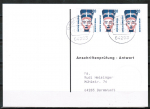 Bund 1398 u.g. aus MH als portoger. MeF mit 3x 20 Pf SWK je unten geschnitten auf Sammel-Anschriftenprüfungs-Postkarte von 1993-2002