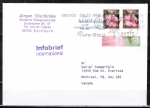 Bund 2462 als portoger. MeF mit 2x 25 Ct. Blumen / Malve aus Bogen mit Rand auf Auslands-Infobrief bis 20g von 2005 nach Kanada/Code