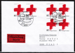 Bund 1387 als portoger. MeF mit 6x 80 Pf Rotes Kreuz auf Inlands-Eilbrief "20-50g" mit ESST von 1988, AnkStpl.
