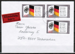 Bund 1421 als portoger. MeF mit 3x 100 Pf 40 Jahre Bundesrepublik auf Sonderporto-Eilbrief bis 20g von 1989 in die DDR, AnkStpl.