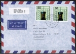 Bund 1216- 2x 80 Pf Weltpostkongress - EZM aus Block 19 als portoger. MeF auf Luftpost-Brief bis 5g nach Australien