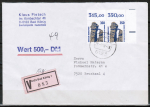 Bund 1407 als portoger. MeF mit 2x 350 Pf SWK als Ober-Eckrand-Paar auf Inlands-Wertbrief bis 20g von 1989-1992