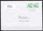 Bund 1038 o.g./u.g. als portoger. EF mit grner 50 Pf B+S - Marken oben/unten geschnitten als senkr. Paar aus Letterset-MH auf Inl.-Brief von 1990-1997