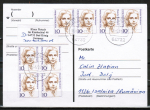 Bund 1359 als portoger. MeF mit 8x 10 Pf Frauen auf CEPT-Postkarte von 1993-1997 nach Rumänien