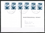 Bund 1531 geschnitten aus Skl.-MH als portoger. MeF mit 6x 10 Pf SWK auf Sammel-Anschriftenprfungs-Postkarte von 1993-2002