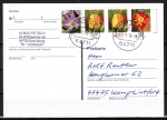 Blumen-Zdr. 5/10/10/20 Ct. Krokus / Tulpe / Tagetes u.g. aus Zdr.-Blatt als portoger. EF auf Inlands-Postkarte von 2007-2019, codiert