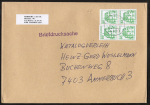 Bund 1038 o.g./u.g. als portoger. MeF 2x mit grüner 50 Pf B+S als senkr. Paare aus Letterset-MH auf Briefdrucksache 50-100g von 1990-1993, 14x20 cm
