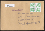 Bund 1038 o.g./u.g. als portoger. MeF 2x mit grner 50 Pf B+S als senkr. Paare aus Letterset-MH auf Briefdrucksache 50-100g von 1990-1993, 14x20 cm