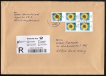 Bund 2434 als portoger. MeF mit 5x 95 Cent Blumen aus Rolle auf C5-Einwurf-Einschreibe-Brief über 2 cm Dicke von 2017, Stempelmängel
