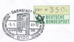 Bund ATM 1 - Marke zu 350 Pf als portoger. EF auf Inlands-Einschreibe-Brief bis 20g mit Sonderstempel "10 Jahre ATM" von 1991 von Darmstadt