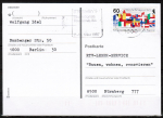 Berlin 758 als portoger. EF mit 60 Pf Europatag auf Postkarte von 1986-1991 von Berlin ins Bundesgebiet, ohne oder mit Codierung