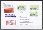 Bund ATM 1 - - 3 Marken zu 140 Pf als portoger. MeF auf Auslands-Einschreibe-Rückschein-Brief 20-50g vom Juni 1982 in die USA, AnkStpl.