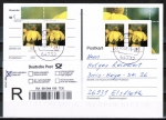 Blum 2524 als portoger. MeF mit 4x 65 Cent Blumen vom Bogen mit Rand auf Einwurf-Einschreib-Postkarte von 2016-2019, codiert