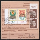 Bund 980+981 als Zdr. 40+50 Pf Tag der Briefmarke 1978 + 4x 100 Pf I+T rs. auf Inlands-NN-Paketkarte von 1979
