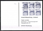 Bund 913 o.g./u.g.-Paare als portoger. MeF mit 3x 10 Pf B+S oben/unten-geschn. Paare Buchdruck auf Anschriftenprüfungs-Postkarte von 1993-2002