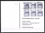 Bund 913 o.g./u.g.-Paare als portoger. MeF mit 3x 10 Pf B+S oben/unten-geschn. Paare Buchdruck auf Anschriftenprfungs-Postkarte von 1993-2002