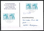 Bund 915 als portoger. MeF mit 4x grüner 40 Pf B+S - Marke aus Bogen als waagr. Paare auf Einzel-Anschriftenprüfungs-Postkarte von 2001