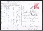Bund 916 o.g. als portoger. EF mit roter 50 Pf B+S - Marke oben geschnitten aus MH auf Auslands-Postkarte von 1977 in die CSSR