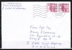 Bund 1028 als portoger. MeF mit 2x roter 60 Pf B+S - Marke aus Rolle im Letterset-Druck auf Auslands-Brief bis 20g von 1987 nach Rumänien, AnkStpl.