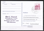 Bund 1028 o.g. als portoger. EF mit roter 60 Pf B+S - Marke oben geschnitten aus MH auf Inlands-Postkarte von 1982-1993