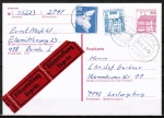 Bund 1028 als GA-Pk mit eingedr. Marke rote 60 Pf B+S - Marke als Letterset-Postkarte mit Zusatzfrankatur als Eil-Postkarte von 1986, AnkStpl.