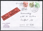 Bund 1143 als portoger. MiF mit 300 Pf Burgen und Schlsser - Serie aus Rolle Letterset + 50 + 80 Pf B+S auf Inlands-Eilbrief bis 20g von 1987-1989