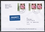 Bund 2462 als portoger. MeF mit 3x 25 Cent Blumen / Malve aus Bogen mit Rand auf Auslands-Brief bis 20g von 2014 in die USA, codiert